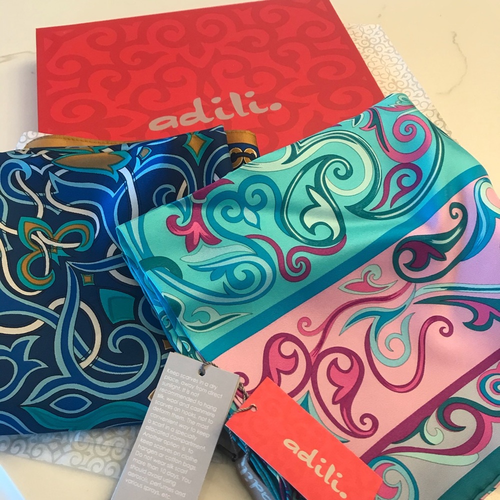 Two Handmade Kazakhstan Silk Scarves